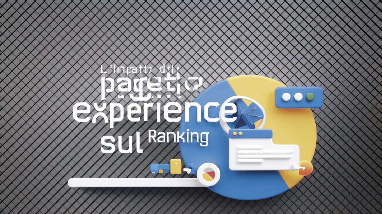 Grafica 3D con testo "L'impatto di paget-g experience sul Ranking" su uno sfondo strutturato con grafici a torta, barre ed elementi dell'interfaccia.